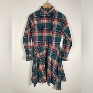 Cozy Cabin Flannels Tartan Plaid Dress XS Tie Waist Green Red NWT